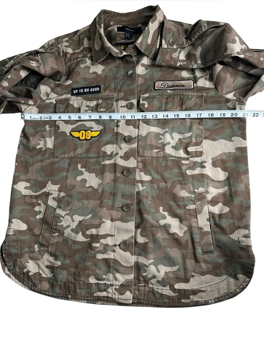 Forever 21 Green Brown Military Field Jacket Up To No Good, Dreamer. Size M - Picture 5 of 13